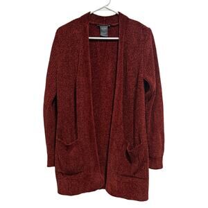 Matty M Womens M Long Sleeve Knit Cardigan Sweater Open Front Mid Length Red